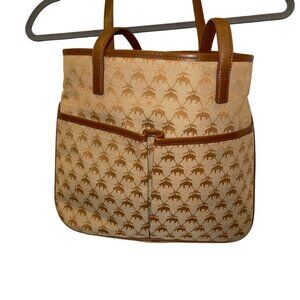 brooks brothers AS NEW khaki LOGO print leather trim shoulder bag coin p…